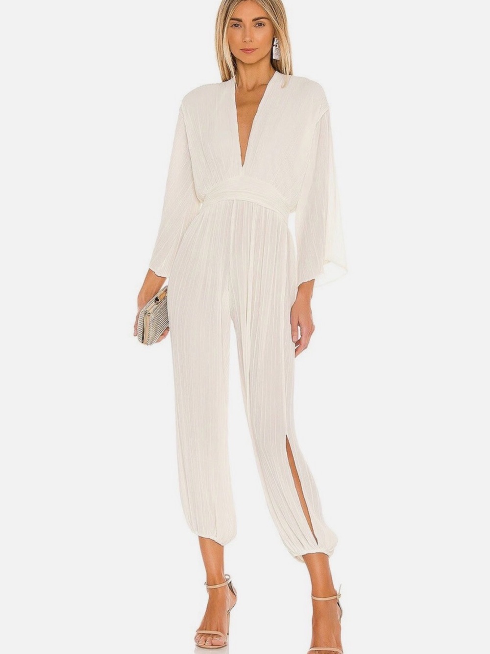 Misa Los Angeles Ivory Plisse Jumpsuit